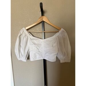 Abercrombie & Fitch White Puff Sleeve Ruched Smocked Crop Top Womens Small
